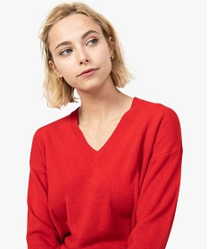 pull femme a fentes laterales et col v rouge pulls8900401_2