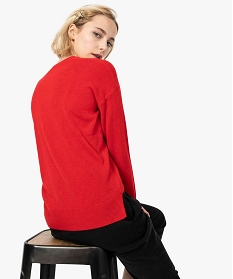 pull femme a fentes laterales et col v rouge pulls8900401_3