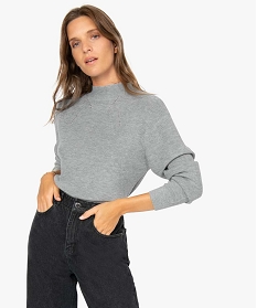 pull femme fin a col cheminee et ajours gris8904201_1