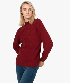 pull femme fin a col cheminee et ajours rouge8904301_1