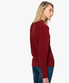 pull femme fin a col cheminee et ajours rouge pulls8904301_3