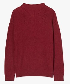 pull femme fin a col cheminee et ajours rouge pulls8904301_4