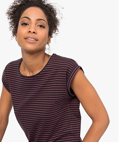 tee-shirt femme a fines rayures en coton bio imprime t-shirts manches courtes8906101_2