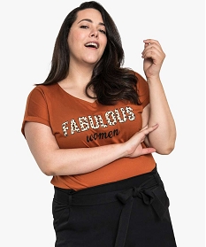 tee-shirt femme a motifs avec bas elastique et manches courtes orange8906901_1