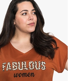 tee-shirt femme a motifs avec bas elastique et manches courtes orange8906901_2
