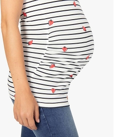 tee-shirt de grossesse raye avec motifs fraises en coton bio beige8907701_2