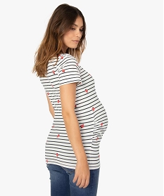 tee-shirt de grossesse raye avec motifs fraises en coton bio beige8907701_3