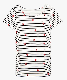tee-shirt de grossesse raye avec motifs fraises en coton bio beige8907701_4