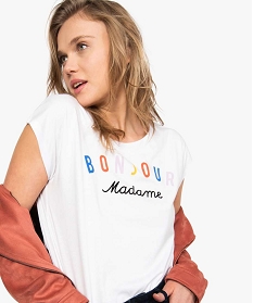 tee-shirt femme coupe large avec inscription blanc t-shirts manches courtes8907901_2