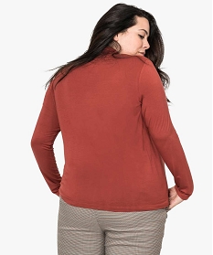 tee-shirt femme stretch manches longues et col roule rouge8913801_3