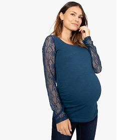 GEMO Tee-shirt de grossesse à manches longues en dentelle en coton bio Bleu