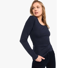 tee-shirt femme a manches longues en coton bio bleu8915001_1