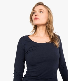 tee-shirt femme a manches longues en coton bio bleu8915001_2