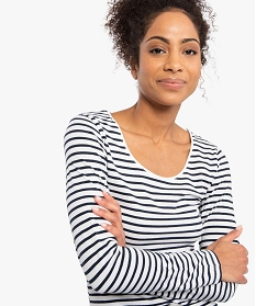 tee-shirt femme raye a manches longues contenant du coton bio imprime t-shirts manches longues8915101_2