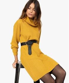 robe pull femme a grand col montant jaune8921601_1