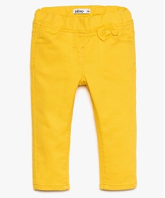 pantalon bebe fille avec taille elastique reglable et petit nœud en coton bio jaune pantalons8940801_1
