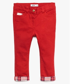 pantalon bebe fille slim avec revers tartan rouge pantalons8941401_1