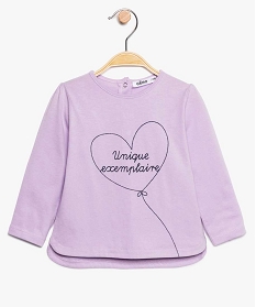 tee-shirt bebe fille imprime a base arrondie en coton bio violet8947501_1