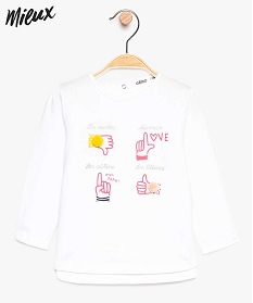 tee-shirt bebe fille imprime a base arrondie en coton bio blanc8947601_1