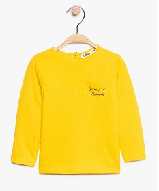 tee-shirt bebe fille a epaules froncees et poche poitrine jaune tee-shirts manches longues8947701_1