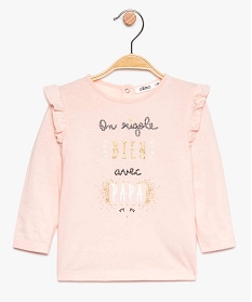 tee-shirt bebe fille imprime a epaules volantees en coton bio rose tee-shirts manches longues8948401_1
