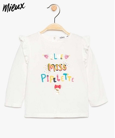tee-shirt bebe fille imprime a epaules volantees en coton bio blanc8948501_1