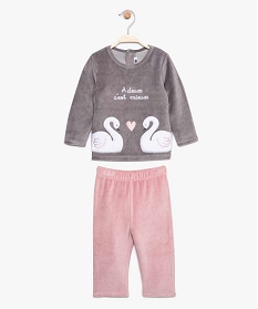 pyjama bebe fille en velours a motif cygnes rose8951601_1