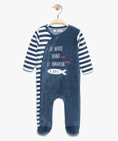pyjama bebe en velours avec fermeture devant raye et motifs poissons bleu8952001_1