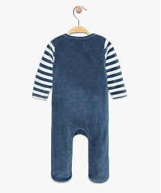 pyjama bebe en velours avec fermeture devant raye et motifs poissons bleu8952001_2