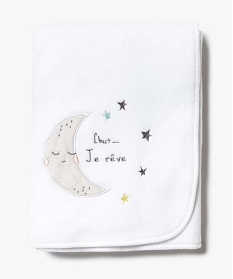 couverture bebe en maille polaire avec motif lune brode blanc8954001_1