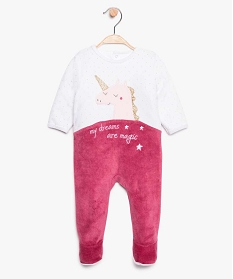 pyjama bebe fille en velours avec motif licorne rose8957501_1