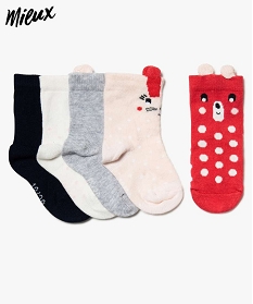 chaussettes bebe fille (lot de 5) motif animal en coton bio rose chaussettes8961501_1