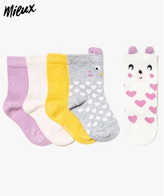 chaussettes bebe fille (lot de 5) motif animal en coton bio gris chaussettes8961601_1