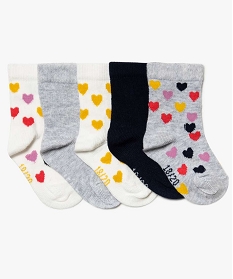 chaussettes bebe fille (lot de 5 paires) motif cœurs en coton bio beige chaussettes8961701_1