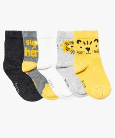 chaussettes bebe garcon (lot de 5 paires) motif animal en coton bio jaune chaussettes8962301_1
