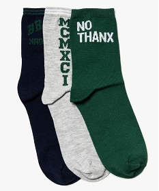 chaussettes garcon tige haute avec inscription contrastante vert chaussettes8966701_1