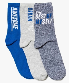 chaussettes garcon tige haute avec inscriptions contrastantes bleu chaussettes8966901_1