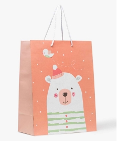 GEMO Pochette cadeau bébé avec motif ours polaire en papier recyclé Rose