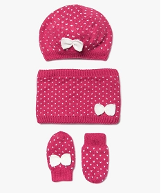 ensemble 3 pieces bebe fille   bonnet tour de cou moufles rose accessoires8974401_1