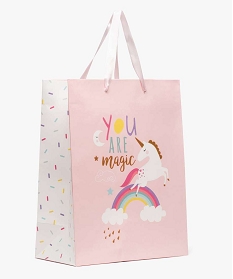 GEMO Sac cadeau enfant motif licorne et paillettes en papier recyclé Rose