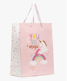 sac cadeau enfant motif licorne et paillettes en papier recycle rose8975101_1