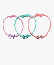 bracelets fille en corde avec licorne en metal (lot de 3) multicolore8979901_1