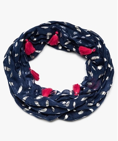 foulard snood fille avec plumes pailletees et pompons bleu8981801_1