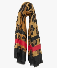 echarpe femme a motif leopard et bandes colorees imprime8999101_1