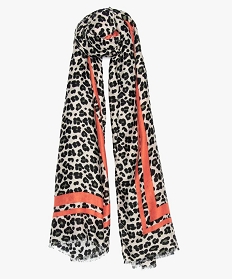 foulard femme imprime leopard et rayures contrastantes vert9000301_1