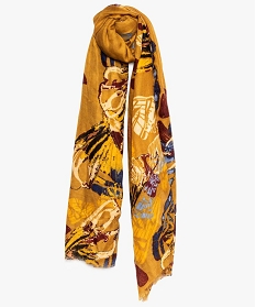 foulard femme multicolore a motif papillons et finition frangee jaune9000401_1
