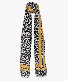 foulard femme imprime leopard et bandes contrastantes beige9001001_1