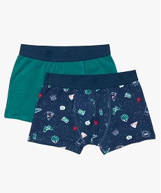 boxers garcon en coton stretch a micro-motifs et uni (lot de 2) vert9008901_1