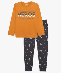 pyjama garcon bicolore avec inscription heros brun9009801_1