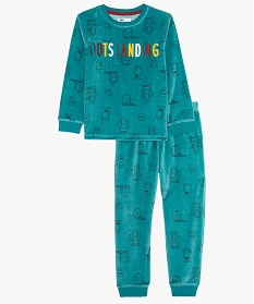 pyjama garcon en velours a motifs et broderie bleu9010301_1